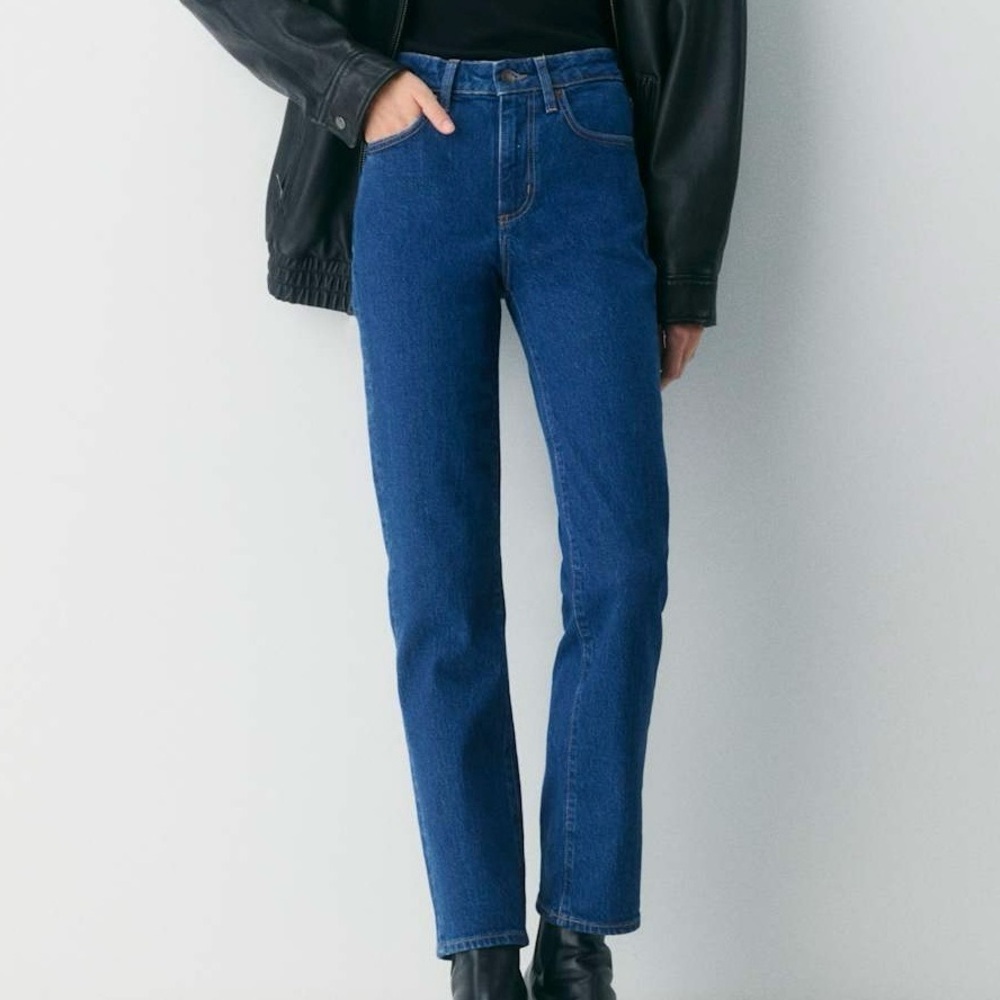 Denim Forum|The Angelica High Rise Slim Straight Leg Dark Denim Blue Jeans Sz 25